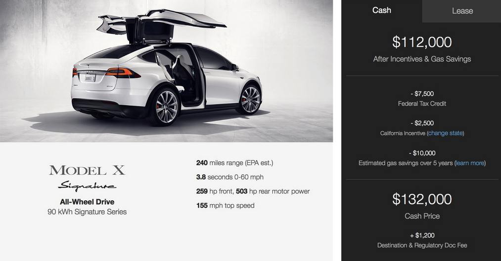 Tesla Model X Signature price
