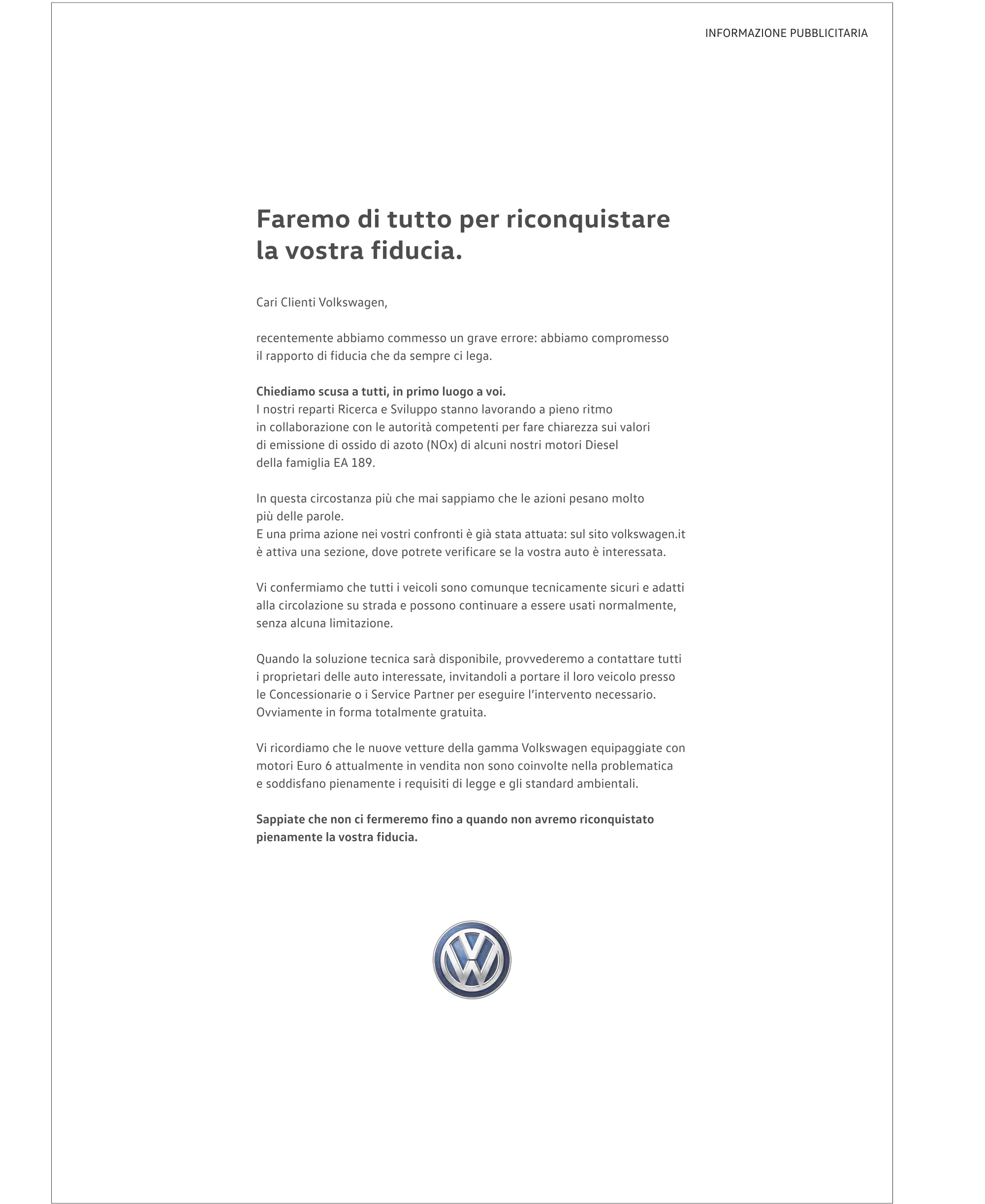 Lettera Volkswagen Dieselgate